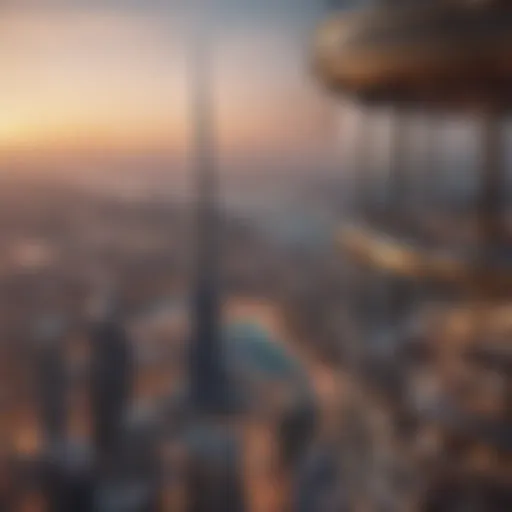 Stunning view of Afamia Tower against the Dubai skyline