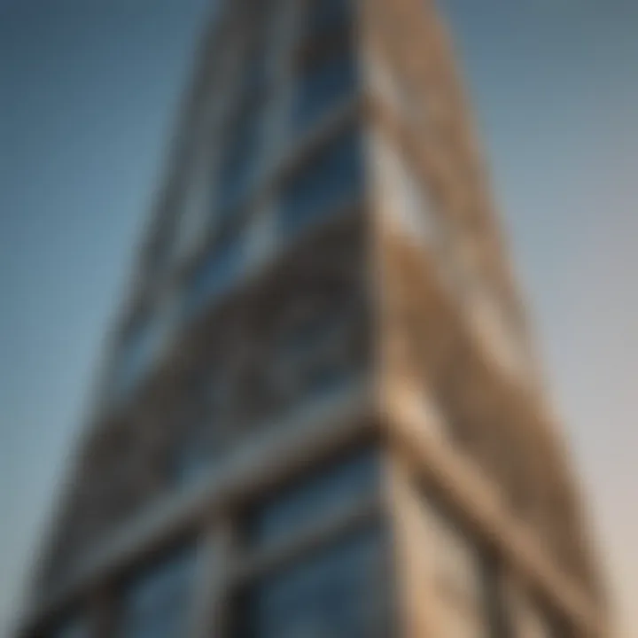 A close-up of the intricate design elements of the Al Thuraya Tower.