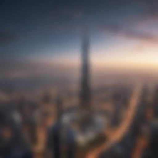 Panoramic view of Burj Al Khalifa against the skyline