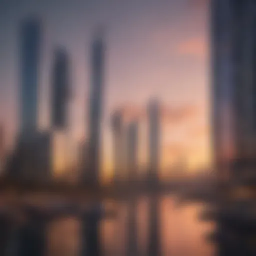 Stylized view of Business Bay skyline at sunset