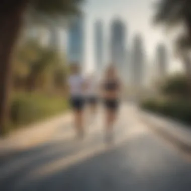 Active individuals enjoying a run along the scenic Dubai Canal path