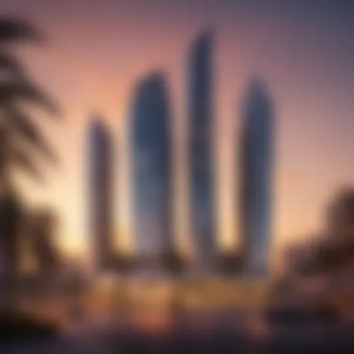 Nuaimia Towers at sunset showcasing its modern architecture