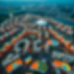 Aerial view showcasing the urban landscape of Majan, Dubai