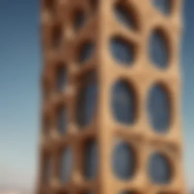 Close-up of Sahara Tower's unique design elements and materials