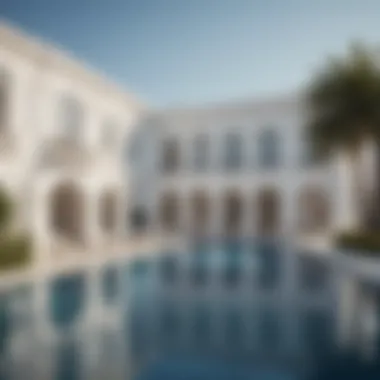 Amenities available at the White Palace, including the pool and garden