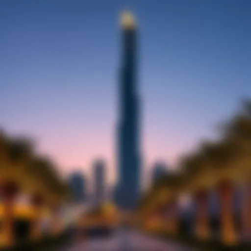 Stunning view of Thuraya Tower at dusk, showcasing its architectural brilliance