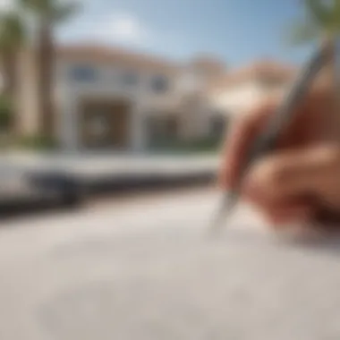 A close-up of a property contract with a pen